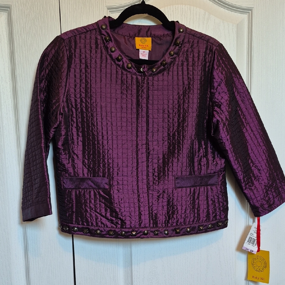 Ruby Rd. Studded Plum Quilted Cropped Jacket